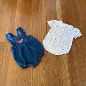 Hanna Andersson Denim Embroidered Butterfly  Romper and Bodysuit Garden Set